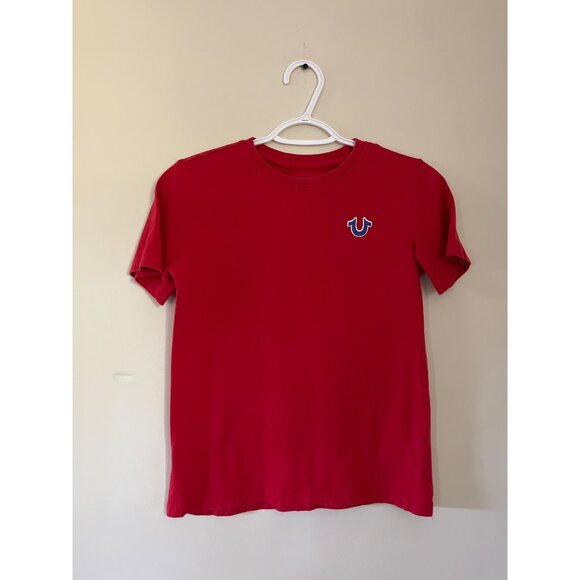 True Religion Boys Medium Red T-Shirt Top Buddha Cotton Blend Short Sleeve - Picture 1 of 6
